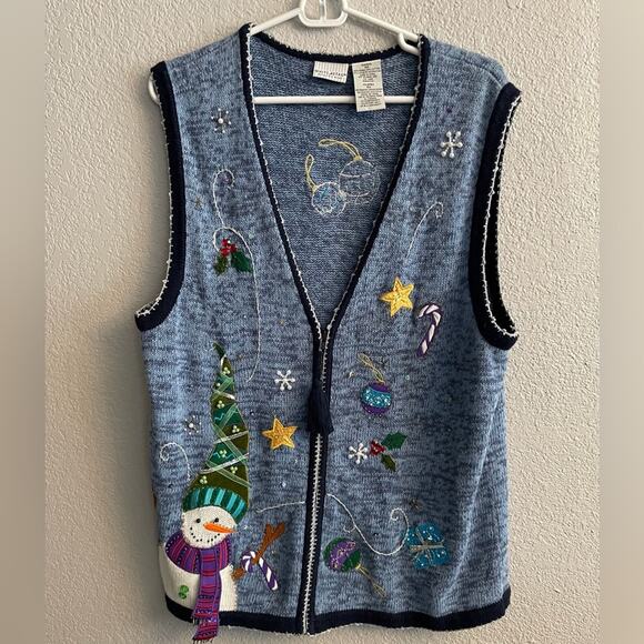 White Stag Light Blue Vintage 90's Christmas Snowman Sweater Vest Size 16 - Picture 1 of 5